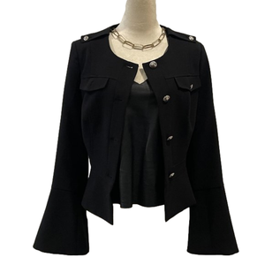 WHBM Black Blazer Jacket Flare Sleeve Chrome Button White House Black Market